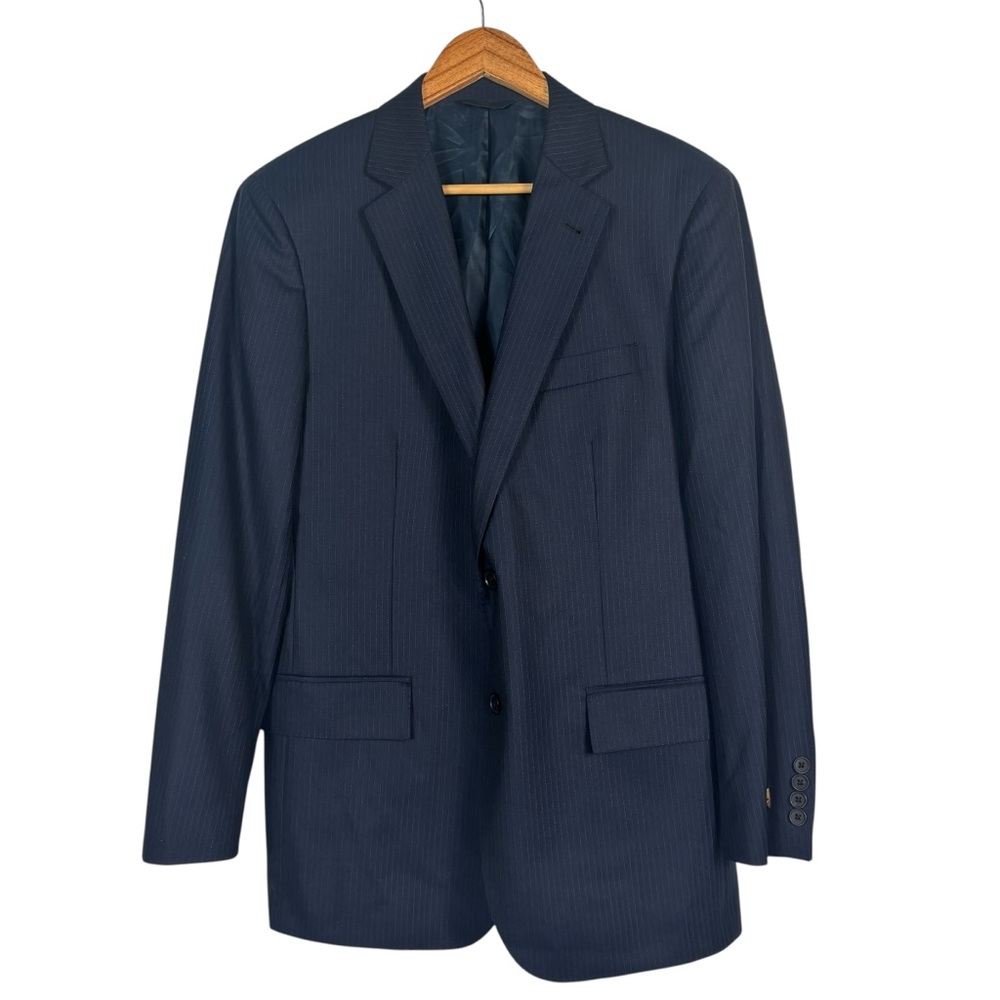 Brooks Brothers Men's Navy Blue Striped 100% Wool Blazer 2 Button Size 40R